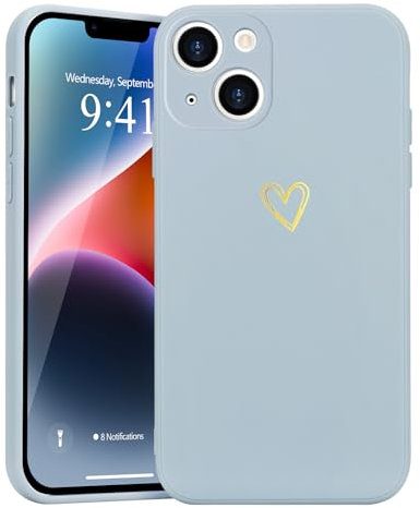 Wirvyuer for iPhone 14 Case with Cute Heart Pattern Soft Shockproof Protective Silicone Phone Case for Women Girls, Light Blue