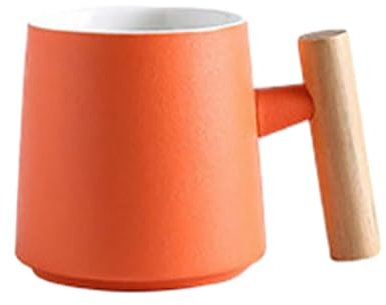 Tasse en céramique avec poignée en bois de macaron 375 ml/13 oz pour couple maison hôtel brosse à dents tasse - Orange (tasse unique) - 301-400 ml
