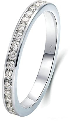 Lieson Verlobungsring Damen, Trauringe Weißgold 585 14K Einfach Reihe Rund Diamant mit 0.015ct Ring Verlobung Weißgold Große 65 (20.7)