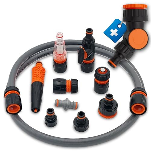 MaJoCompTec® CONNECT-150 Anschluss Set | Garten Wasserhahn Schlauchtrommel Zubehör | flexibler Hahnanschluss mit Gelenk | Wasserspritze Regulierventil Wasserfilter (Anschlussgarnitur 150 cm)