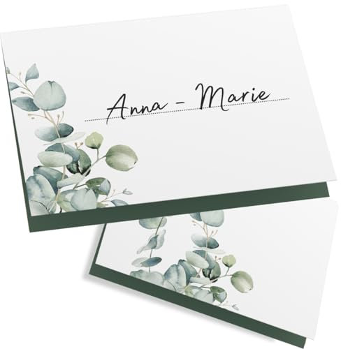 ZETTMANN® 50er Premium Tischkarten Hochzeit Schön dass du da bist 85x55mm I Tischkarten Geburtstag I Platzkarten I sehr gut beschreibbar (eukalyptus - minimal)