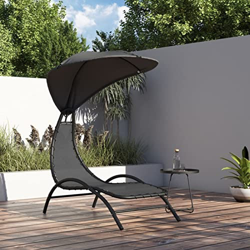 Rantry Sonnenliege mit Sonnendach aus Stahl und dunkelgrauem Stoff, 167 x 80 x 195 cm, Strandstuhl, Liegesitz, Pool, Camping, Sonnenliege, Garten, Hof, Balkon, Liegestühle