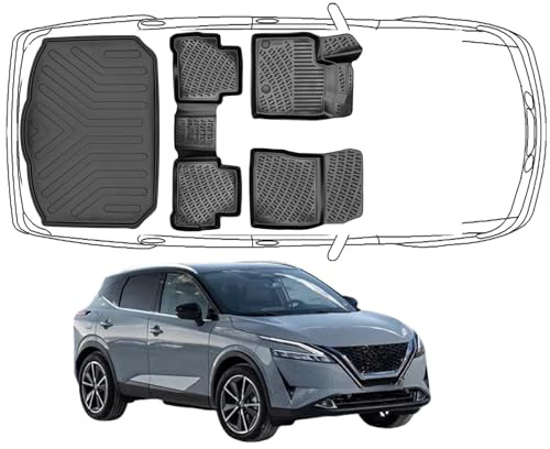 Trimak 3D Obere Komplettset für Nissan Qashqai 3.Gen. J12 ab 2021 | *Obere Kofferraumwanne & Fussmatten*, Gummimatten & Obere Kofferraummatte aus TPE Gummi, Passgenau, Hoher Rand