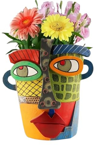 TOZLU Picasso Brutalist Pot de fleurs abstrait en résine pour le visage (moderne grand)