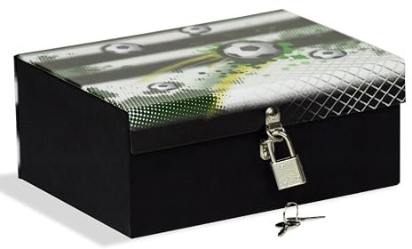 Scatola con lucchetto cm 18,5x14x7,5 ideale per custodire segreti, gioielli e figurine, calcio bianco e nero