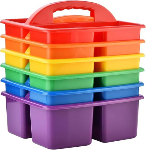 ALINK Plastic Storage Caddy Organiser with Handle, 6-Pack 3 Compartments, Teacher Classroom Supply Caddy for Classroom Organisation, Desk, Craft Art Caddy for Children's Colours