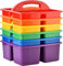 ALINK Plastic Storage Caddy Organiser with Handle, 6-Pack 3 Compartments, Teacher Classroom Supply Caddy for Classroom Organisation, Desk, Craft Art Caddy for Children's Colours