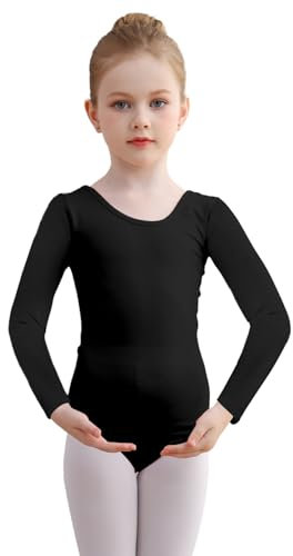 DGSHIRLDJO Ballettanzug Mädchen Ballett Trikot Baumwolle Langarm Ballett Body TanzBody Turnanzug Gymnastikanzug für Kinder Damen Größe 110-160 (schwarz, 120)