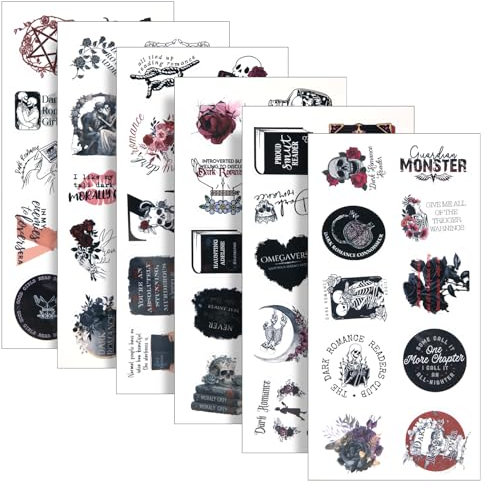 60pcs/6 Sheets Dark Romance Reading Stickers, Aesthetic Waterproof Bookish Stickers Gothic Stickers for Water Bottle Laptop Book Scrapbook Luggage Computer Students Teachers Boys Girls
