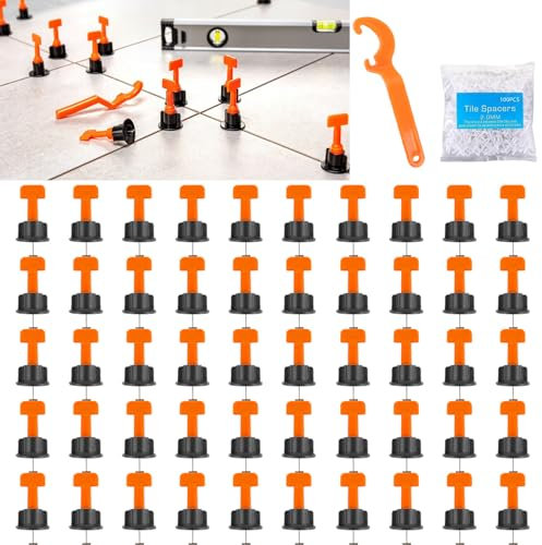 AUMAYCO 151Pcs Fliesen Nivelliersystem, Level Wiederverwendbar Fliesen Verlegehilfe Nivellierer Set mit 2mm Abstandshalter und Schraubenschlüssel Für Wand und Bodenfliesen