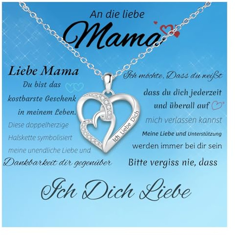 Jbniuay Weihnachtsgeschenke für meine Tochter - Tochter kette, S925 Doppelherz-Anhänger mit Gravur Ich liebe dich halskette Tochter silber 925 mit Karte und Geschenk