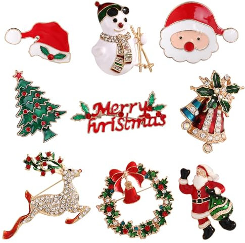 Ensemble De Broches De Noël, 9 Pièces De Décoration De Broche De Noël, Broche En Strass De Noël, Adaptée à La Décoration Diy De Chapeaux De Noël, Bas De Noël, Chemises