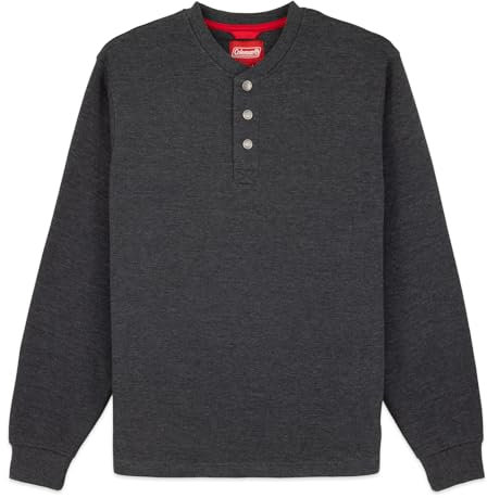 Coleman Herren Langarm Henley Fleece Sweatshirt - 3-Knopfleiste - Bequeme Baumwollmischung für alle Jahreszeiten, Schwarz meliert, L