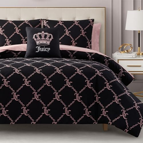 Juicy Couture Steppdecken-Set mit schwarzem Logo-Print, Queen-Size (Doppelbett), 8-teilig aus der Kollektion „Bed in a Bag“