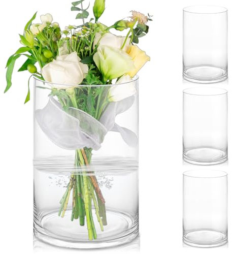 Oungy 4 Stück Glasvase Zylinder 15cm Hoch, Glaszylinder für Kerzen, Glaszylinder mit Boden Kerzenglas Klarglas Zylindervase für Hochzeiten Veranstaltungen Dekoration Dekoration Center