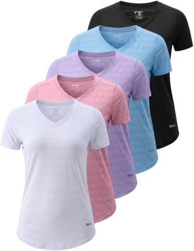 5er-Pack: Damen Dry Fit Kurzarm T-Shirts Athletic Workout Tee Tops für Gym Yoga Laufen