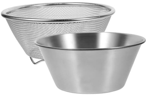 AUTSUPPL 1set Stainless Steel Rice Washer Strainer Food Strainer Basin for Draining Fruits and Vegetables Colander Bowl Easy to Clean Kitchen Essential