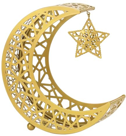 wokdsbl Eid-Serviertablett, Ramadan-Tablett, Mond und Stern, islamisch-muslimischer Al-Fitr Iftar-Party, halbmondförmig, Eisenplatte, Tischdekoration für Dessert, Gebäck, Frühstück, Abendessen,