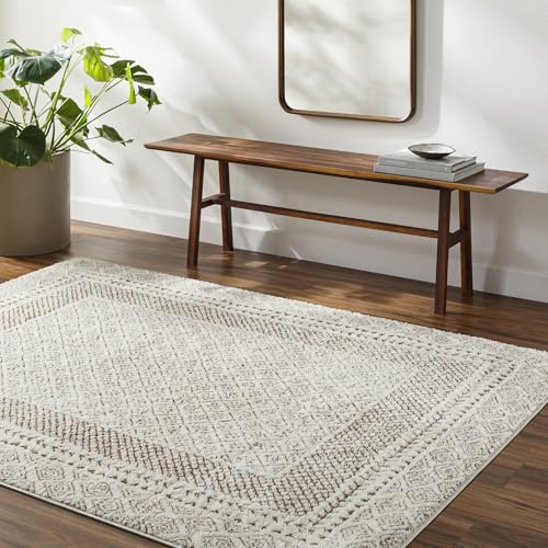 Livabliss Monaco Geometric Rug - Scandi Area Rugs Living Room 140x200 cm, Dining, Kitchen - Neutral, Abstract Patterned Rugs, Boho Style, Easy Care Pile - Large Rug, Cream, Orange, Brown