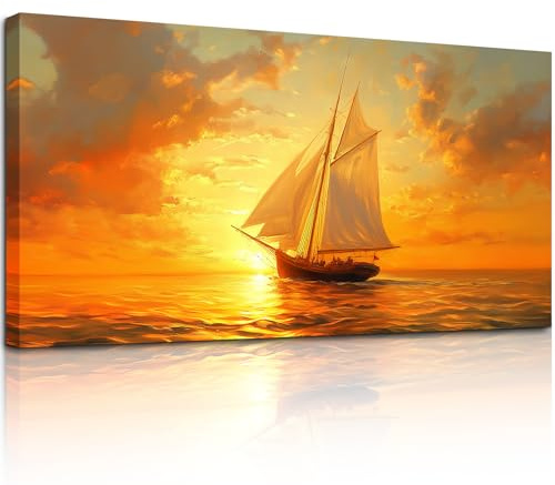 MHARTK66 Tableau Decoration Murale Salon, 59x119 cm XXL Impression sur Toile, Cadre Decoration Murale Voilier en Mer, Moderne Décoration de Chambre Salle De Bain Maison Décorations
