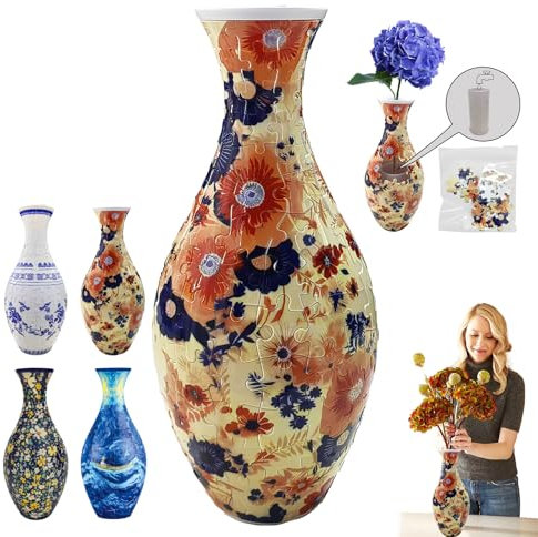 3D Puzzle Vase, 3D Jigsaw Puzzles for Adults, Unique Arts Flower Jigsaws for Flowers Arrangement and Home Decor, Detachable Puzzle Planter Made By 160 Curved Plastic Puzzles Pieces (Yellow)
