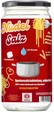 Fuduu.de - Nudelsalz, Speisesalztabletten für perfekt gesalzene Nudeln | Einfach dosiert – 1 Tablette für 1,5L Wasser | Perfekter Pasta-Geschmack ohne Abmessen! I 30 Stück im Glas