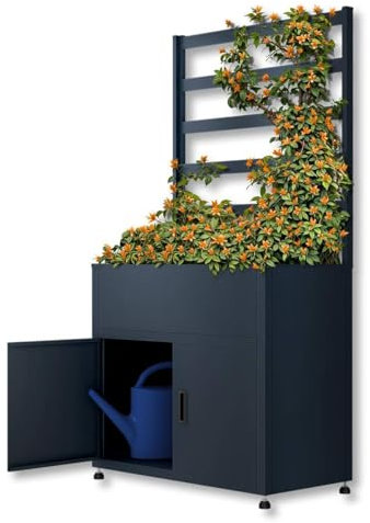 Metzler Hochbeet für Garten mit Stauraum & Pflanzgitter – Pulverbeschichteter Stahl in Anthrazit RAL7016 | Witterungsbeständiges Kräuterbeet aus Metall, Pflanzkübel groß außen | 100 x 50 x 119 cm
