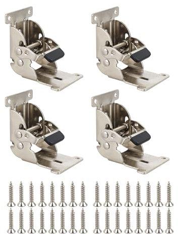Paquete de 4 soportes plegables, soporte de extensión de bloqueo para mesa plegable, banco de trabajo, patas de cama, bisagras plegables de autobloqueo con tornillos (plateado)