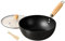 F Fityle Padella wok di ferro, wok cinese, pentola di cottura in casa con manico in legno, nessuna pentola a induzione rivestita con antiaderente coperchio, 28 Cm