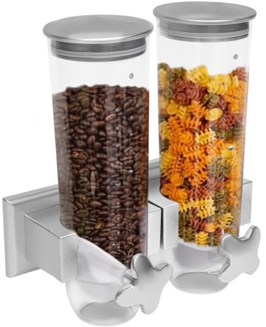 SHIOUCY Dispensador de muesli para montaje en pared para montaje en pared, dispensador de alimentos secos, caramelos, cereales, nueces, plata