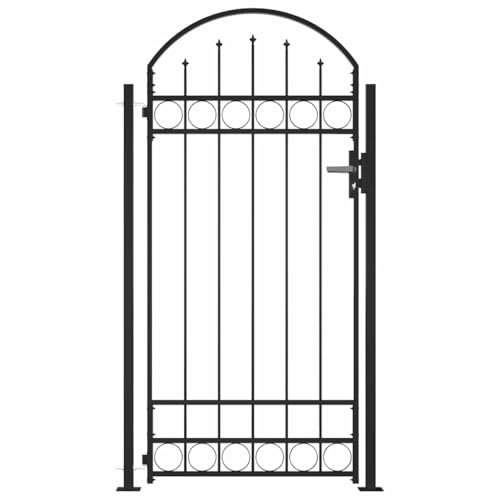 Refined Zauntor mit gewölbter Spitze Gartentor Metalltor Hoftor Hoftür Tor Zaun Pforte Gartenpforte Zauntür Gartentür und 2 Pfosten 105x204 cm Schwarz