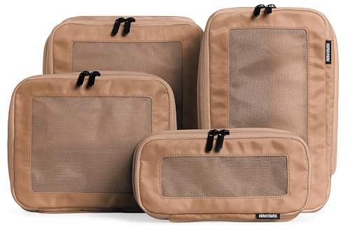Aerotrunk Kompressions-Packwürfel für Reisen, Gepäck-Organizer-Taschen, doppelte Reißverschluss-Packwürfel für Koffer (4er-Pack, Mokka)