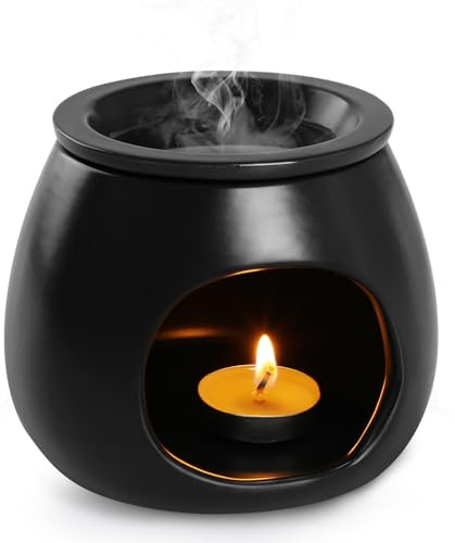 Bighan Duftlampe Split-Typ Aromalampe Teelichthalter Duftlampe | aus Keramik Aroma Diffuser - Schwarz