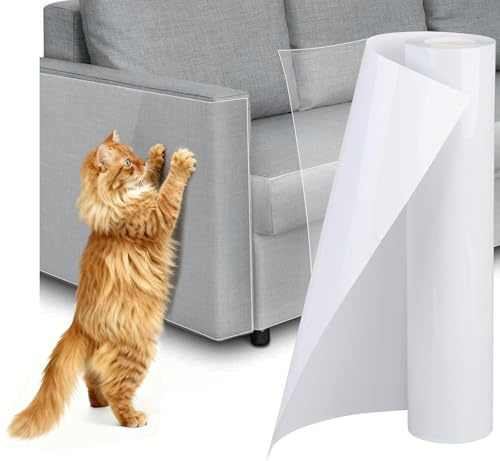 Kratzschutz Sofa Katze, 40cm x 3m Kratzfolie Katzen Selbstklebend Transparent Katzen Kratz, Klebend Kratzfeste Folie Kratzschutz Katze für Sofa, Couch, Tür, Haustierkrallenschutz