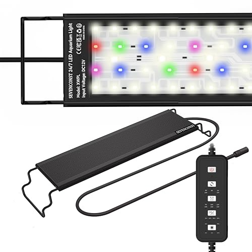 SEVENCONST 24/7 Mode LED Aquarium Light for 46-60cm Plant & Fish Tank, IP68 Full Spectrum Light, Sunrise-Daylight-Moonlight, White Red Green Blue Pink LEDs with Extendable Brackets for Freshwater