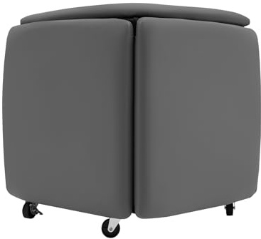 Hanmorfarbi 5-in-1 Stapelbarer Sofa Hocker Set mit Rädern, Multifunktionaler Klapphocker aus Carbon Steel, 165kg Tragkraft Sitzwürfel Hocker für Wohnzimmer/Schlafzimmer (Leder, Grau)