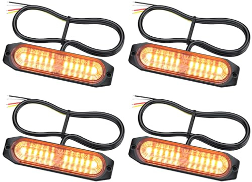 EYPINS Feux Stroboscopiques à 12 LED, 22 Modes de Clignotement, Feux de Jour Universels 12V-24V avec Fonction Synchro (Câble Blanc), Étanchéité IP65 pour Camion, 4x4 Véhicule Utilitaire 4pcs