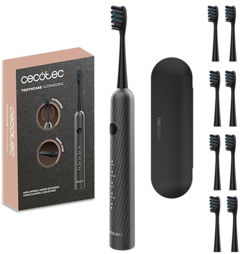 Cecotec Ultraschall-Schallzahnbürste ToothCare UltraSonic. bis 40.000 rpm, 4 Modi, IPX7, Memory, 2-Min Timer + 30s Intervall, 8 Ersatzköpfe mit Reminder Bristles, Zahnfleisch- & Sensitivmodus