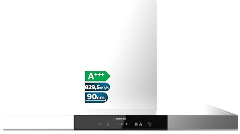 Cecotec Campana Extractora En forma de T 90 cm Bolero Flux TT 909500 Slim Inox A+++. Succión 829,5 m³/h, Hand Movement Control y Doble Booster, Filtros Lavables, Clase A+++, Heat Sensor