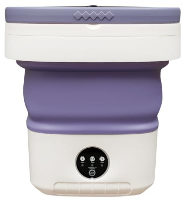 Mini lavadora con centrifugador, 12 L, portátil, de viaje, color morado | Lavadora de camping pequeña, 36 W, 3 modos de lavado con cesta de drenaje, plegable de viaje para calcetines