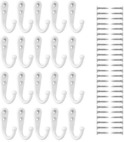 20 Stück Wand Montiert Haken Robe Haken Einzelne Kleiderbügel und 50 Stück Schrauben (Weiß)