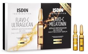 ISDIN Isdinceutics Day&Night Paket Flavo-C Ultraglican + Flavo-C Melatonin (10 + 10 Einzelampullen) | Antioxidativer Schutz und Reparaturpflege für den Tag und die Nacht