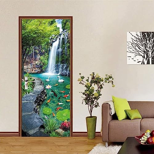 FLFK 3D Garten Landschaft Türtapete Wandbilder Selbstklebend Tür Poster Vinyl Entfernbar Mauer Aufkleber Zuhause Dekor 30.3Zoll x78.7 Zoll