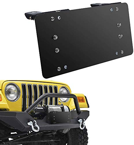 Flip Up License Plate Mount Winch Roller Fairlead Mounting Bracket 8 3/4 Inch Holder Black Stainless Steel