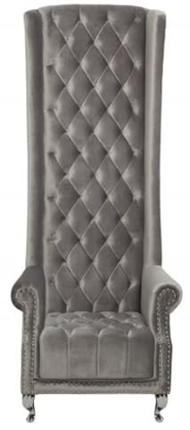 Casa Padrino Chesterfield High Back Sessel Silbergrau - Thron König Hochlehn Sessel - Modern Barock Hochlehner