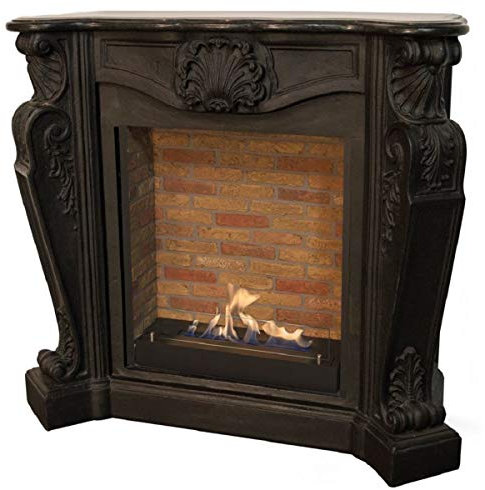 Casa Padrino Chimenea Art Nouveau con Quemador Bio Negro 127,5 x 48,5 x H. 111 cm - Espléndida Chimenea de Bioetanol con Adornos Nobles y Decoración de Piedra - Calidad de Lujo