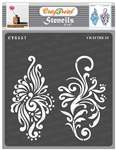 CrafTreat wiederverwendbare Flourish-Mandala-Schablonen zum Malen auf Holz, Wand und Fliesen – Pfauen-Motiv – 15,2 x 15,2 cm – DIY-Kunst- und Bastelschablonen – Paisley-Wandschablone