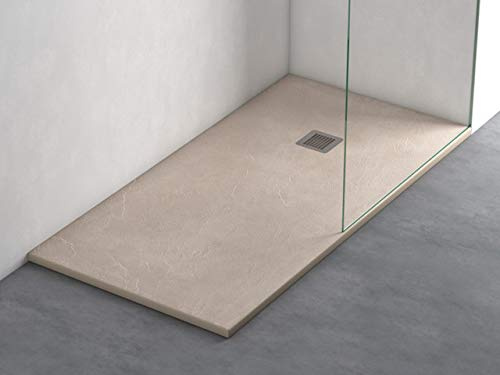 Plato Ducha Resina Efecto Pizarra Extraplano, Resistente al Rayado y Alta Durabilidad, Fácil Instalación y Limpieza y Muy Agradable al Tacto 80x140 Crema
