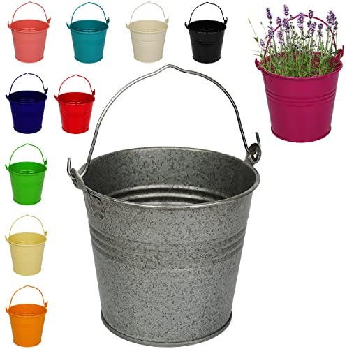 alles-meine.de GmbH 5 Stück kleine - Metalleimer/Töpfe - Blumentöpfe - beige/hell braun/Creme - 15 cm hoch - 2 Liter - Metall rostfrei - Blech Eimer - rund - mit 3-D Effe..