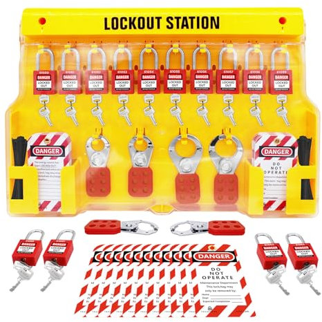 TRADESAFE Lockout Tagout Station with Loto Devices - 14 Pack Safety Lock Set, 6 Hasps, 40 Do Not Operate Tags, Lock Out Tag Out Kit Board, Lockout Safety Supply for OSHA Compliance